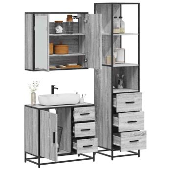 ARDEBO.de - 3-tlg. Badmöbel-Set Grau Sonoma Holzwerkstoff