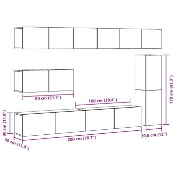 7-tlg. TV-Schrank-Set Wandmontage Altholz-Optik Holzwerkstoff