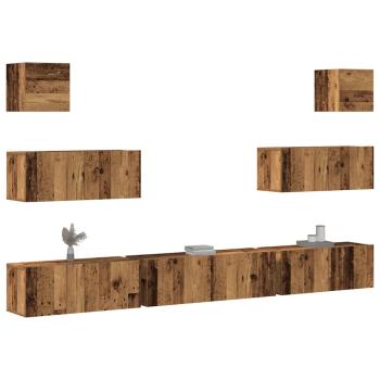 ARDEBO.de - 7-tlg. TV-Schrank-Set Wandmontage Altholz-Optik Holzwerkstoff
