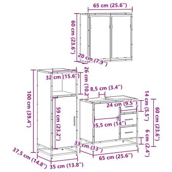 3-tlg. Badmöbel-Set Sonoma-Eiche Holzwerkstoff