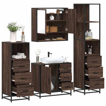 ARDEBO.de - 4-tlg. Badmöbel-Set Braun Eichen-Optik Holzwerkstoff