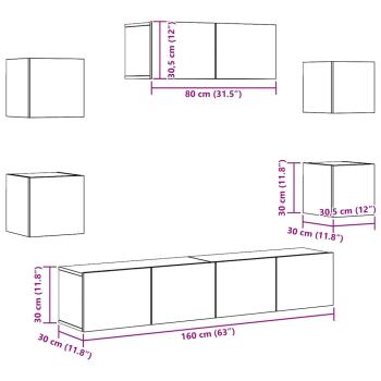 5-teiliges TV-Schrank-Set Wandmontage aus altem Holz