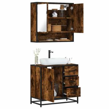 ARDEBO.de - 2-tlg. Badmöbel-Set Räuchereiche Holzwerkstoff