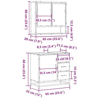2-tlg. Badmöbel-Set Räuchereiche Holzwerkstoff