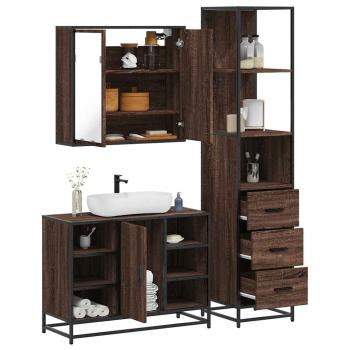 ARDEBO.de - 3-tlg. Badmöbel-Set Braun Eichen-Optik Holzwerkstoff