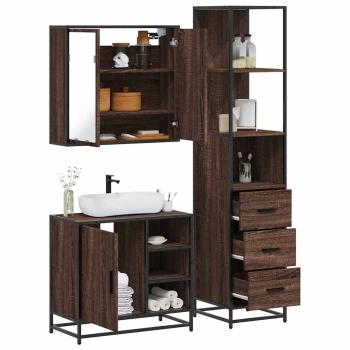 ARDEBO.de - 3-tlg. Badmöbel-Set Braun Eichen-Optik Holzwerkstoff