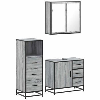 ARDEBO.de - 3-tlg. Badmöbel-Set Grau Sonoma Holzwerkstoff