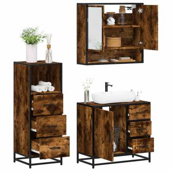 ARDEBO.de - 3-tlg. Badmöbel-Set Räuchereiche Holzwerkstoff