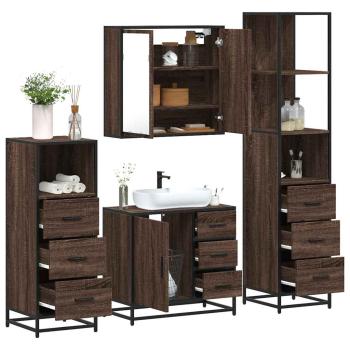 ARDEBO.de - 4-tlg. Badmöbel-Set Braun Eichen-Optik Holzwerkstoff