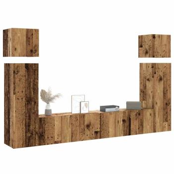 ARDEBO.de - 8-tlg. TV-Schrank-Set Wandmontage Altholz-Optik Holzwerkstoff