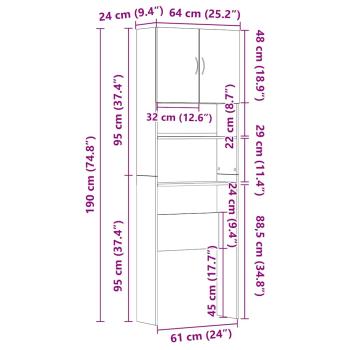 Waschmaschinenschrank Schwarz 64x24x190 cm Holzwerkstoff