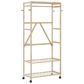 ARDEBO.de - Kleiderständer mit Ablagen und Rollen 90x40x179,5 cm Bambus
