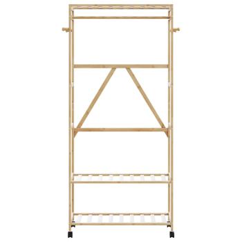 Kleiderständer mit Ablagen und Rollen 90x40x179,5 cm Bambus
