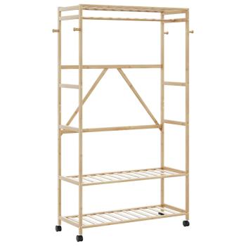 ARDEBO.de - Kleiderständer mit Ablagen und Rollen 110x40x180 cm Bambus