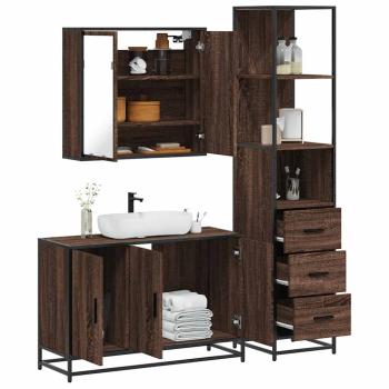 ARDEBO.de - 3-tlg. Badmöbel-Set Braun Eichen-Optik Holzwerkstoff
