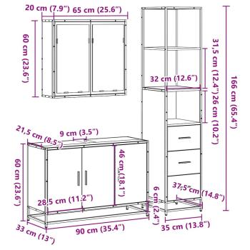 3-tlg. Badmöbel-Set Braun Eichen-Optik Holzwerkstoff