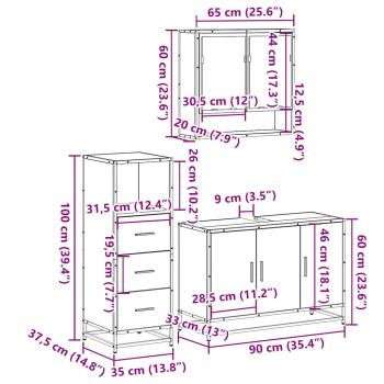 3-tlg. Badmöbel-Set Braun Eichen-Optik Holzwerkstoff