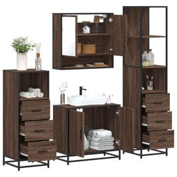 ARDEBO.de - 4-tlg. Badmöbel-Set Braun Eichen-Optik Holzwerkstoff