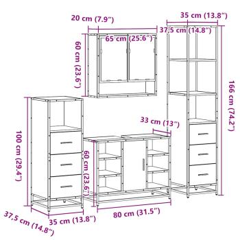 4-tlg. Badmöbel-Set Räuchereiche Holzwerkstoff