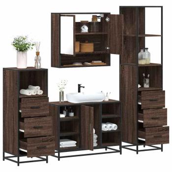 ARDEBO.de - 4-tlg. Badmöbel-Set Braun Eichen-Optik Holzwerkstoff