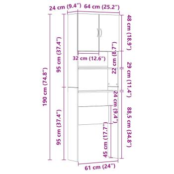 Waschmaschinenschrank Weiß 64x24x190 cm Holzwerkstoff