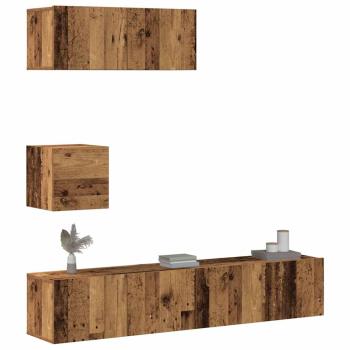 ARDEBO.de - 4-tlg. TV-Schrank-Set Wandmontage Altholz-Optik Holzwerkstoff