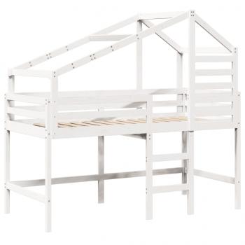 Hochbett mit Leiter und Dach Weiß 90x200 cm Massivholz Kiefer