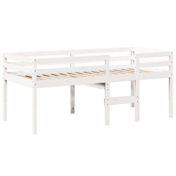 Hochbett mit Dach Weiß 90x200 cm Massivholz Kiefer