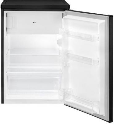 Bomann KS 7251 Stand Kühlschrank mit Gefrierfach, 55 cm breit, 109 L, LED Innenraumbeleuchtung, 2 Glasablagen, 3 Türablagen, Edelstahloptik-schwarz