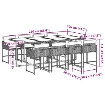 9-tlg. Garten-Essgruppe mit Kissen Schwarz Poly Rattan