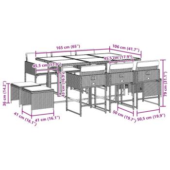 11-tlg. Garten-Essgruppe mit Kissen Grau Poly Rattan
