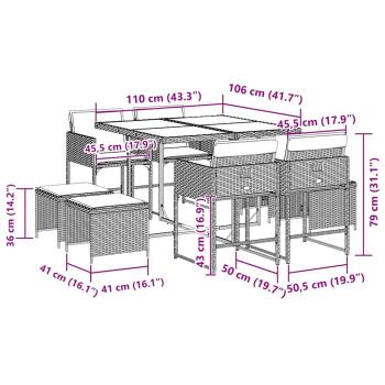 9-tlg. Garten-Essgruppe mit Kissen Grau Poly Rattan
