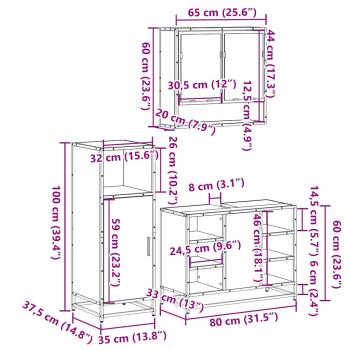 3-tlg. Badmöbel-Set Räuchereiche Holzwerkstoff