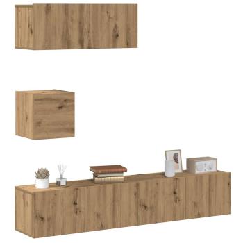 ARDEBO.de - 4-tlg. TV-Schrank-Set Wandmontage Artisan-Eiche Holzwerkstoff