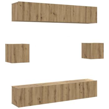 ARDEBO.de - 6-tlg. TV-Schrank-Set Wandmontage Artisan-Eiche Holzwerkstoff