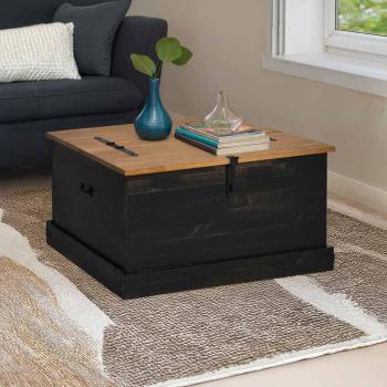 ARDEBO.de - Truhe HALDEN Schwarz 91x91x47 cm Massivholz Kiefer