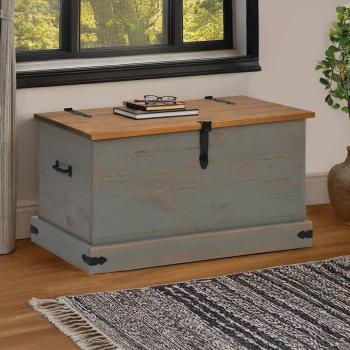 ARDEBO.de - Truhe HALDEN Grau 91x48x47 cm Massivholz Kiefer