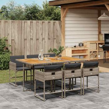 ARDEBO.de - 7-tlg. Garten-Essgruppe mit Kissen Grau Poly Rattan