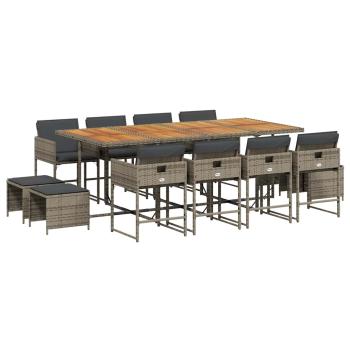 ARDEBO.de - 13-tlg. Garten-Essgruppe mit Kissen Grau Poly Rattan