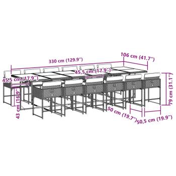 13-tlg. Garten-Essgruppe mit Kissen Grau Poly Rattan
