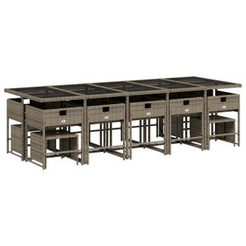 15-tlg. Garten-Essgruppe mit Kissen Grau Poly Rattan