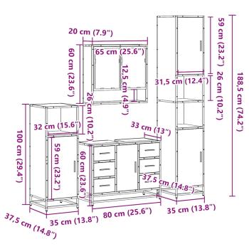 4-tlg. Badmöbel-Set Räuchereiche Holzwerkstoff