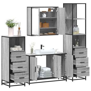 ARDEBO.de - 4-tlg. Badmöbel-Set Grau Sonoma Holzwerkstoff