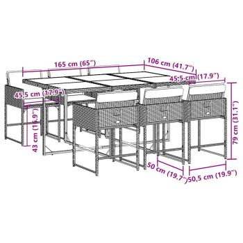7-tlg. Garten-Essgruppe mit Kissen Schwarz Poly Rattan