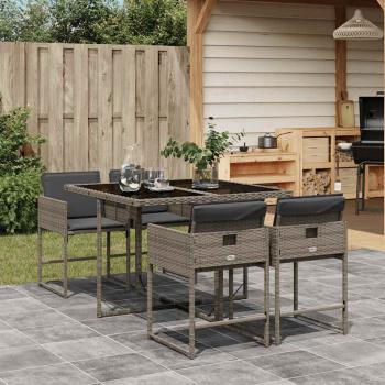 ARDEBO.de - 5-tlg. Garten-Essgruppe mit Kissen Grau Poly Rattan