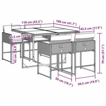 5-tlg. Garten-Essgruppe mit Kissen Grau Poly Rattan