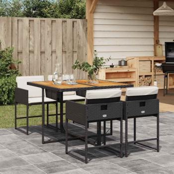 ARDEBO.de - 5-tlg. Garten-Essgruppe mit Kissen Schwarz Poly Rattan
