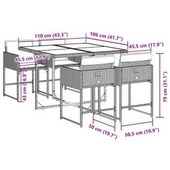 5-tlg. Garten-Essgruppe mit Kissen Schwarz Poly Rattan