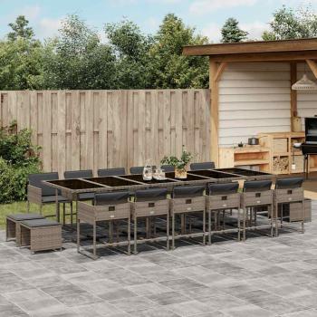 ARDEBO.de - 17-tlg. Garten-Essgruppe mit Kissen Grau Poly Rattan