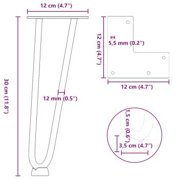 Haarnadelbeine 4 Stk. Naturstahl 30 cm Massivstahl